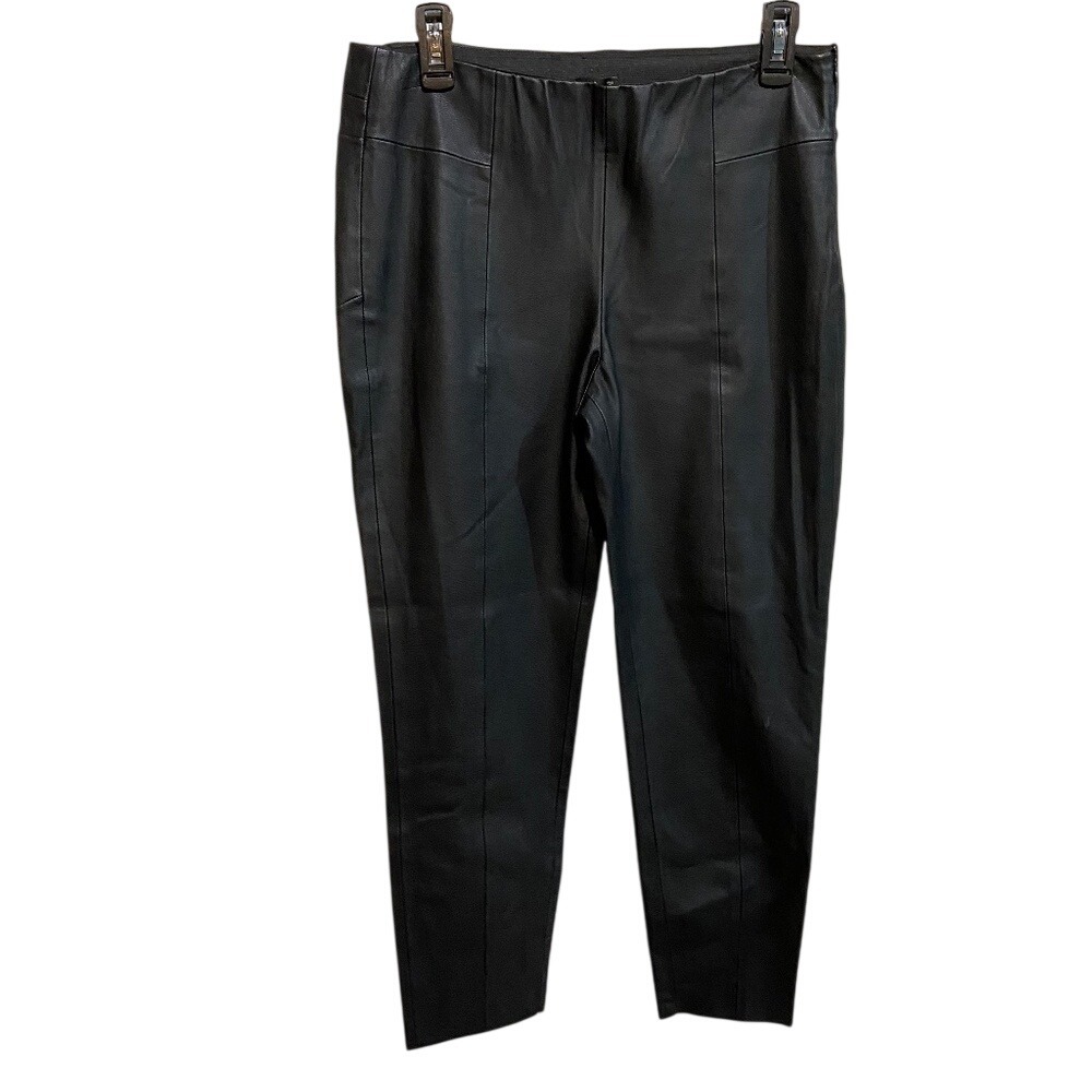 Zara Basic Black Faux Leather High Waisted Seamed Leggings Size L Side Zip